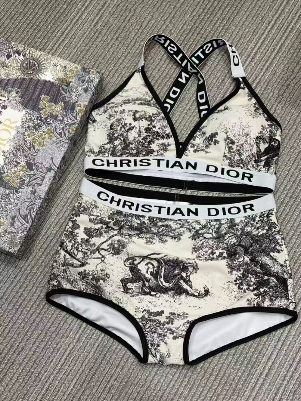 Christian Dior Toile de Jouy Two Piece High Waist Bikini